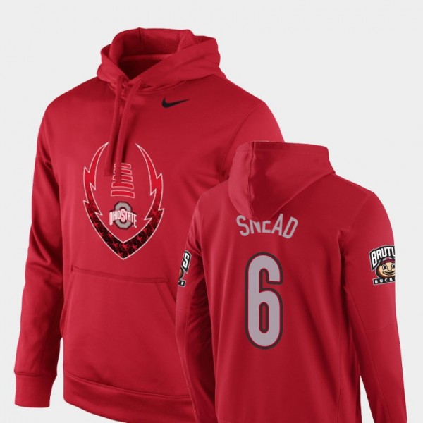 Ohio State Buckeyes Brian Snead Men's #6 Circuit Icon Scarlet Performance College Football Hoodie 2404TBCQ1